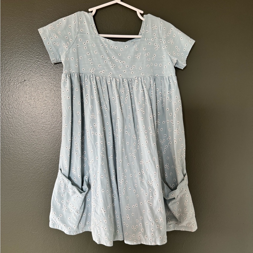 Light Blue Daisy Embroidered Cotton Kids' Dress